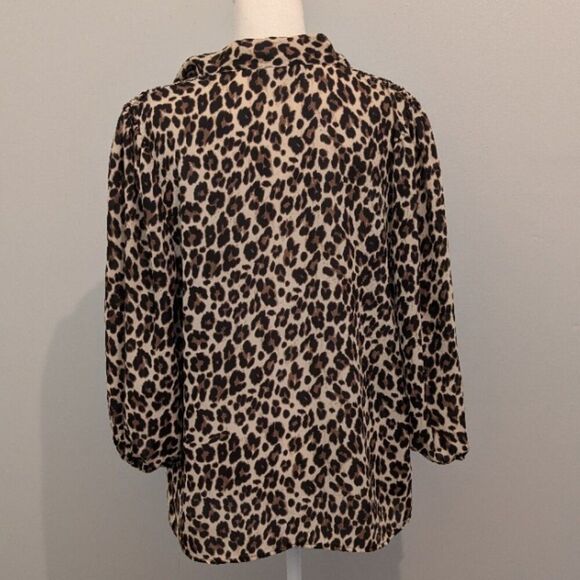 A Love Story Leopard Print Tie-Neck Blouse | Women’s L | Long Sleeve, Polyester - Picture 3 of 7
